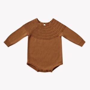 Quincy Mae Knit Dalia Romper in Walnut tan brown 2-3Y